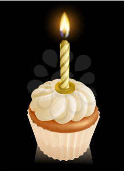 Fairy cake cupcake graphic with gold birthday candle on top