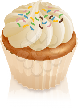 Illustration of a fairy cake cupcake with multicoloured sprinkles