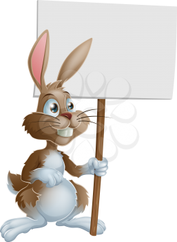 Cute bunny rabbit cartoon character holding up a sign post illustration
