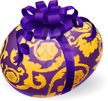 Illustration of a purple Easter egg with bow and ornate floral patterns