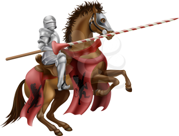 Illustration of a knight mounted on a horse holding a lance ready to joust