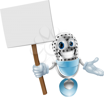 Microphone character with billboard sign post illustration