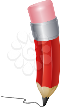 Illustration of a red cartoon pencil writing 