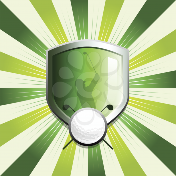 Royalty Free Clipart Image of a Shield With a Golfer and Golf Ball