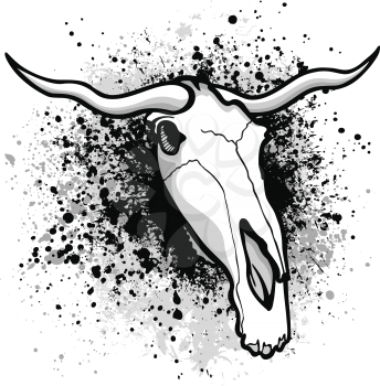 Royalty Free Clipart Image of Longhorn Bulls Skull on a Grunge Background