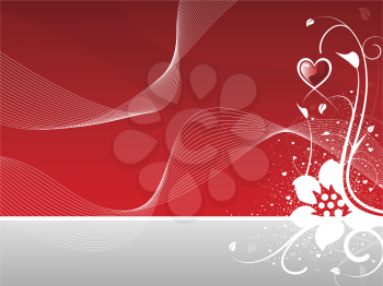 Royalty Free Clipart Image of a Background With a Floral Flourish and Heart