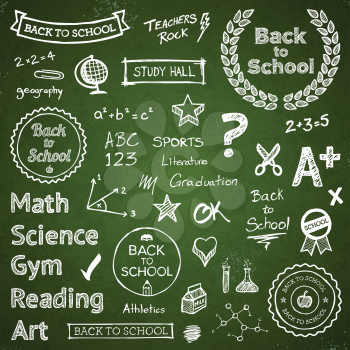 Back to school hand drawn text lettering and icons