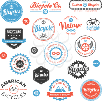 Set of vintage and modern bicycle shop badges and labels
