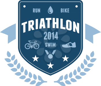 Modern triathlon badge emblem with bike and medal graphics