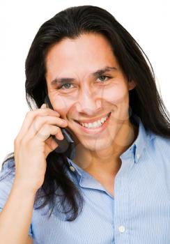 Royalty Free Photo of a Male Fashion Model Talking on a Cellular Phone