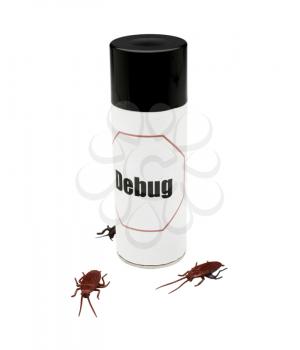 Royalty Free Photo of a Can of Debug Spray and Cockroaches