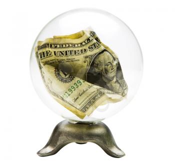 US dollar in a crystal ball isolated over white