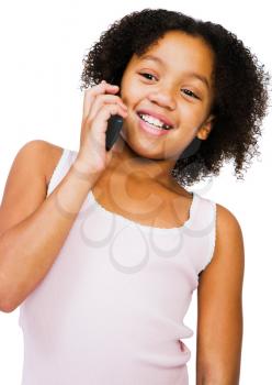 African American girl using mobile isolated over white