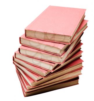 Stack of red color books isolated over white