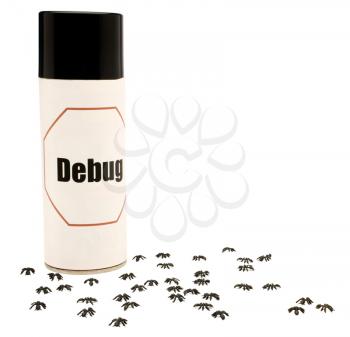 Ants around an insect repellent isolated over white