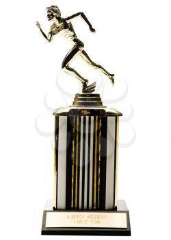 Metal athletics trophy isolated over white