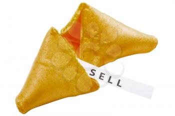 SELL text label with fortune cookie isolated over white