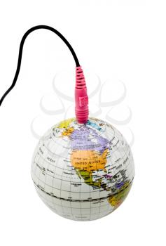 Mike cable with a globe isolated over white