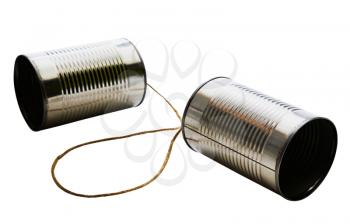 Retro tin can phones isolated over white