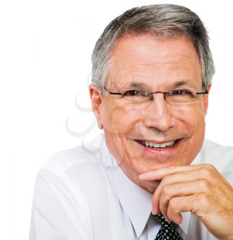 Close-up of a businessman smiling isolated over white