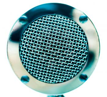 Blue color old microphone isolated over white
