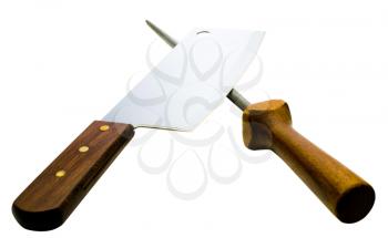Meat cleaver with poker isolated over white