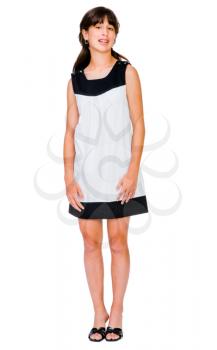 Smiling teenage girl posing isolated over white