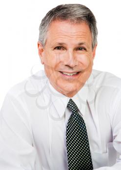 Portrait of a businessman smiling isolated over white