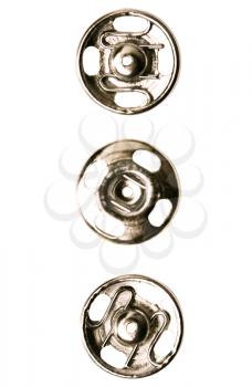 Three snap buttons isolated over white