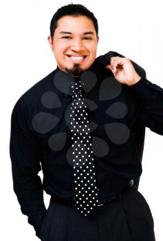 Smiling businessman posing isolated over white