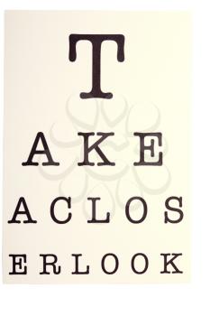 Close-up of an eye chart isolated over white