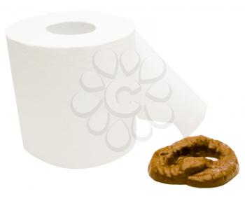 Toilet paper with feces isolated over white