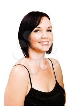 Beautiful young woman smiling isolated over white