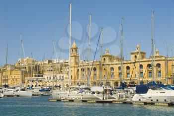 Boats moored at a harbor, Vittoriosa, Malta
