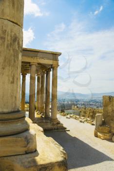 Colonnade of an ancient temple, The Erechtheum, Acropolis, Athens, Greece