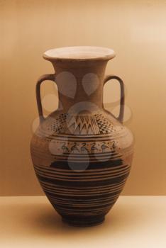 Close-up of an antique vase in an museum, Stoa of Attalos, The Ancient Agora, Athens, Greece