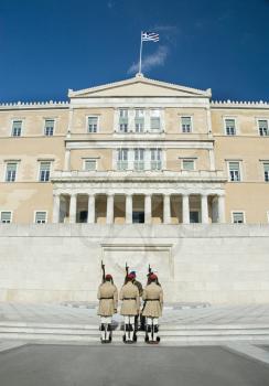 Royal guards at a monument, Tomb of The Unknown Soldier, Syntagma Square, Athens, Greece