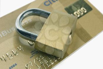 Close-up of a credit card with a padlock