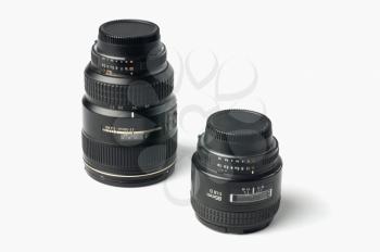 Close-up of two photographic lenses