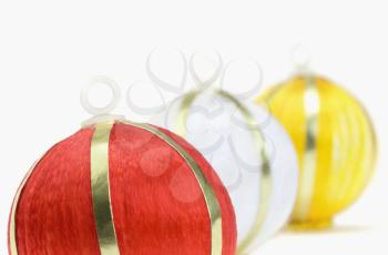 Close-up of three baubles