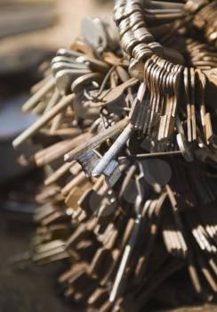 Close-up of rusty keys in a hardware store, New Delhi, India
