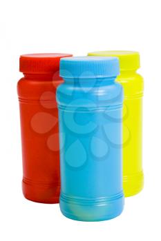 Close-up of colorful plastic jars