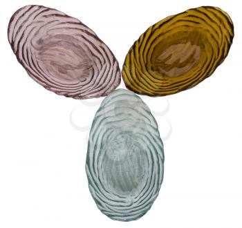 Close-up of three scallop bowls