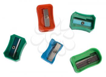 Close-up of assorted colorful pencil sharpeners