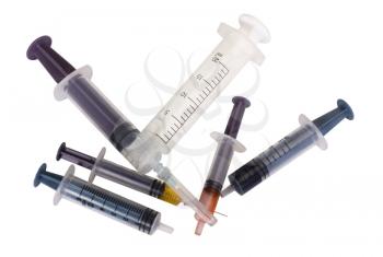 Close-up of assorted medical syringes
