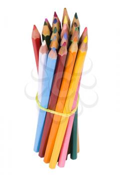 Bundle of colored pencils tied with an elastic band