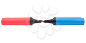 Close-up of two highlighter pens depicting togetherness