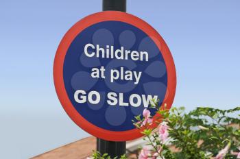 Close-up of 'Children At Play' Sign