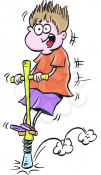 Royalty Free Clipart Image of a Boy on a Pogo Stick