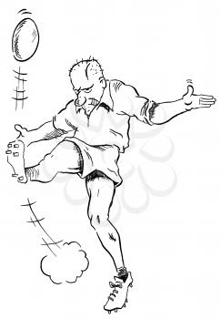 Royalty Free Clipart Image of a Man Kicking a Football